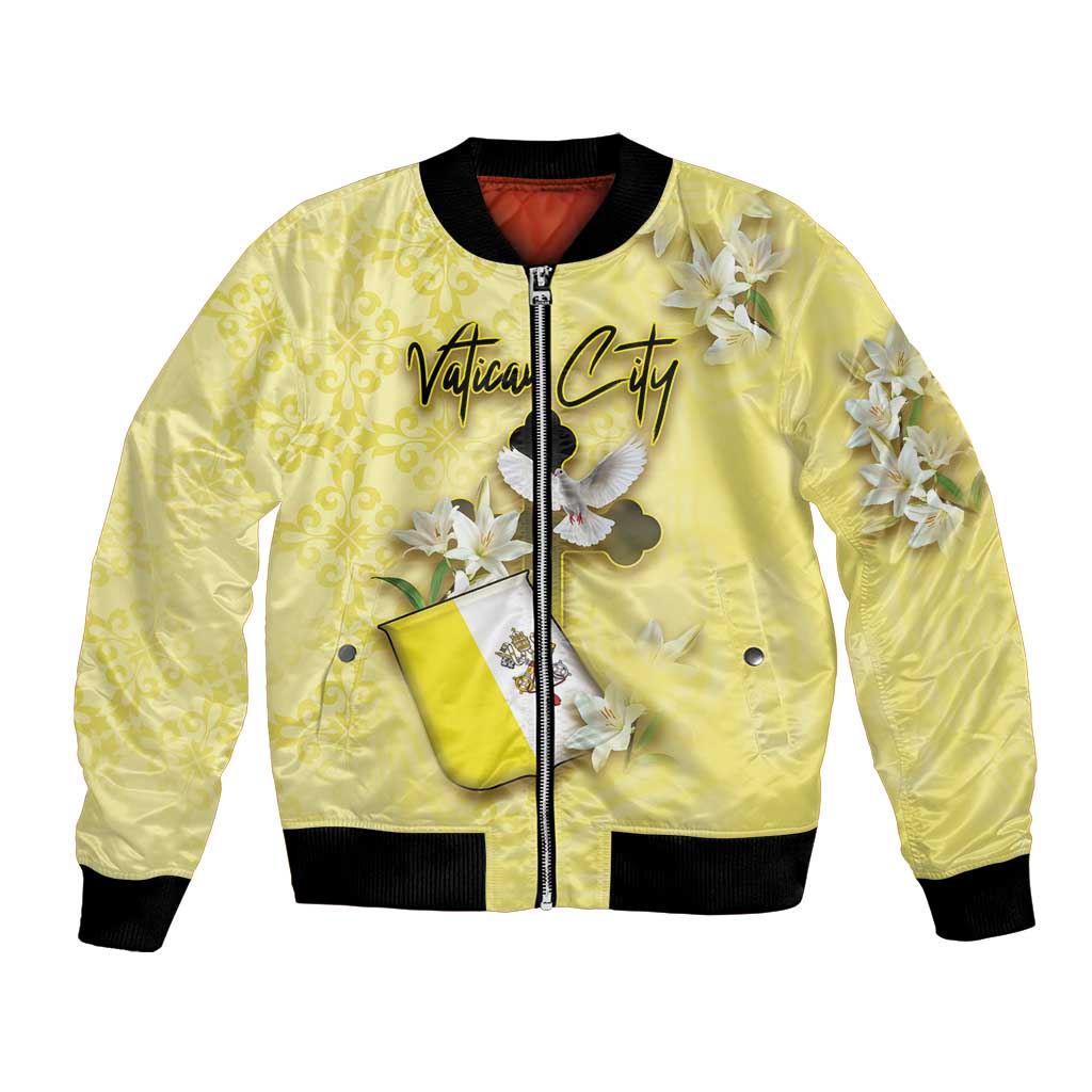 Personalized Vatican City Bomber Jacket Coat Of Arms With Dove Bird - Wonder Print Shop