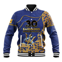 Personalized Barbados Independence Day Baseball Jacket Golden Trident Wave Scales