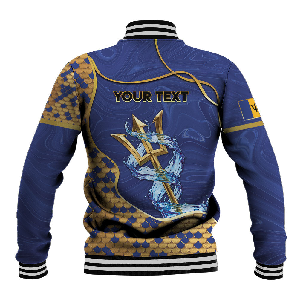 Personalized Barbados Independence Day Baseball Jacket Golden Trident Wave Scales