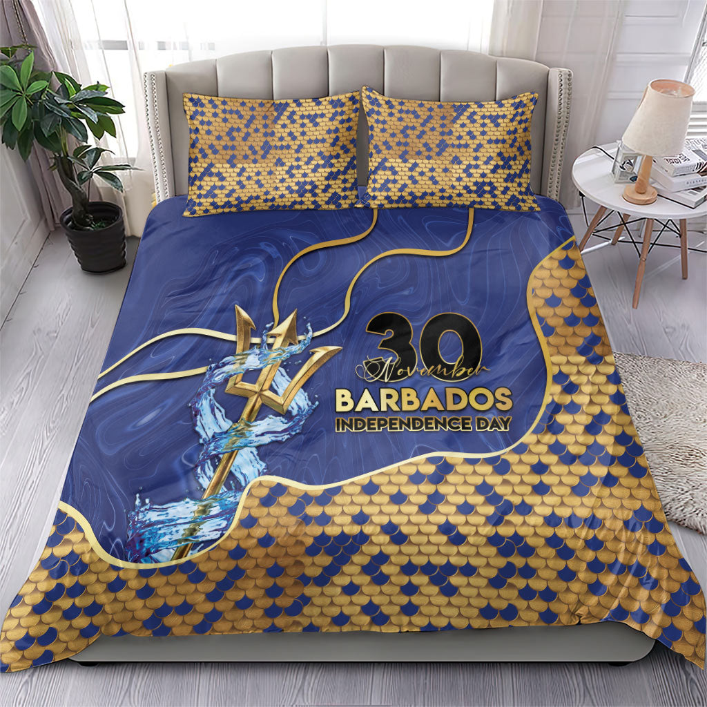 Barbados Independence Day Bedding Set Golden Trident Wave Scales