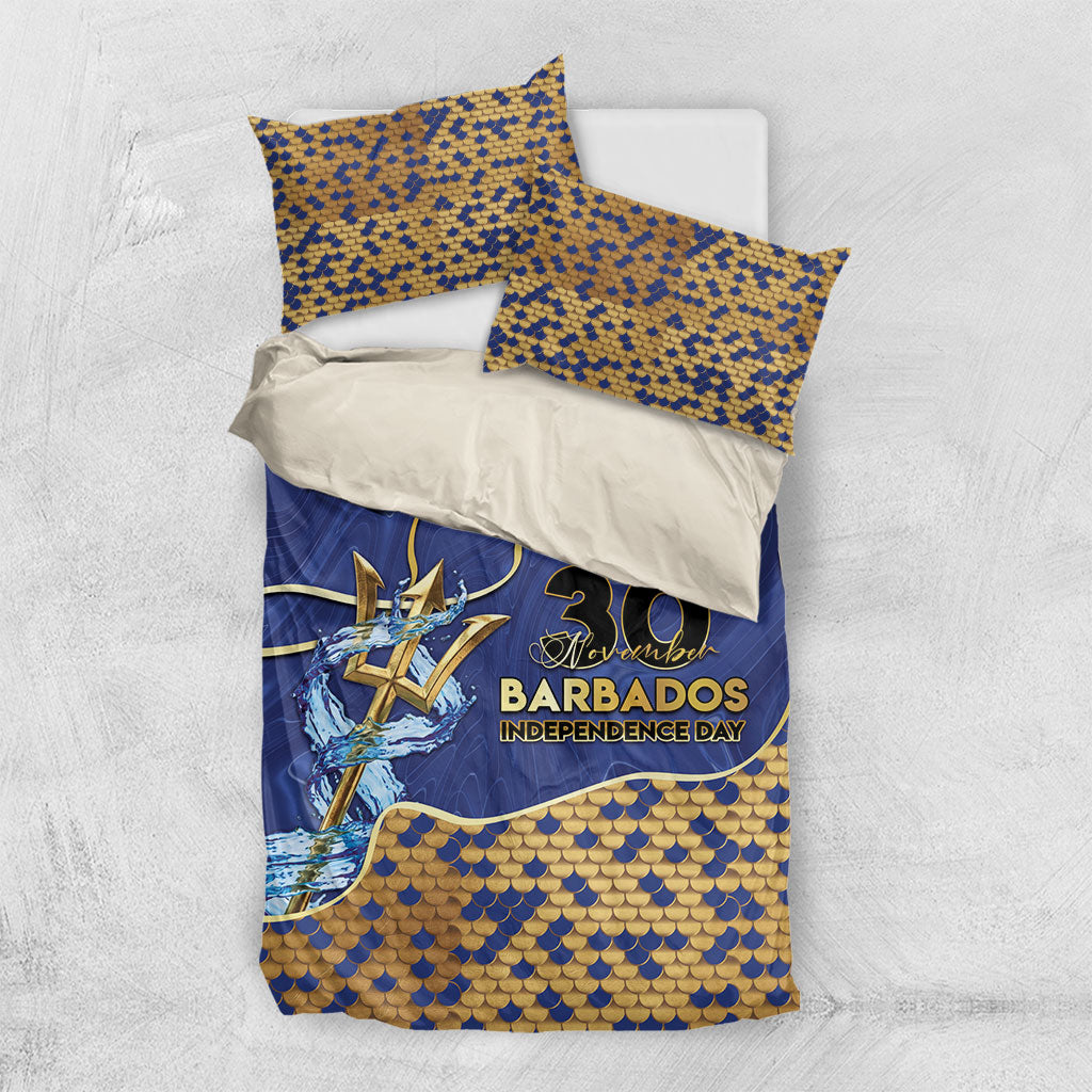 Barbados Independence Day Bedding Set Golden Trident Wave Scales