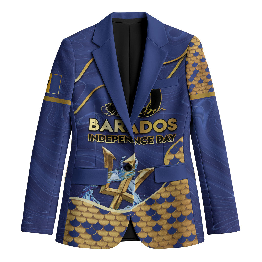 Personalized Barbados Independence Day Blazer Golden Trident Wave Scales