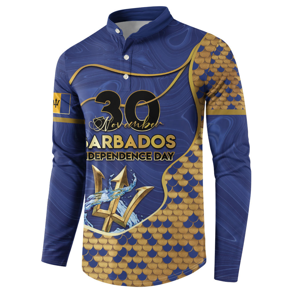 Personalized Barbados Independence Day Button Sweatshirt Golden Trident Wave Scales