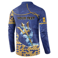Personalized Barbados Independence Day Button Sweatshirt Golden Trident Wave Scales