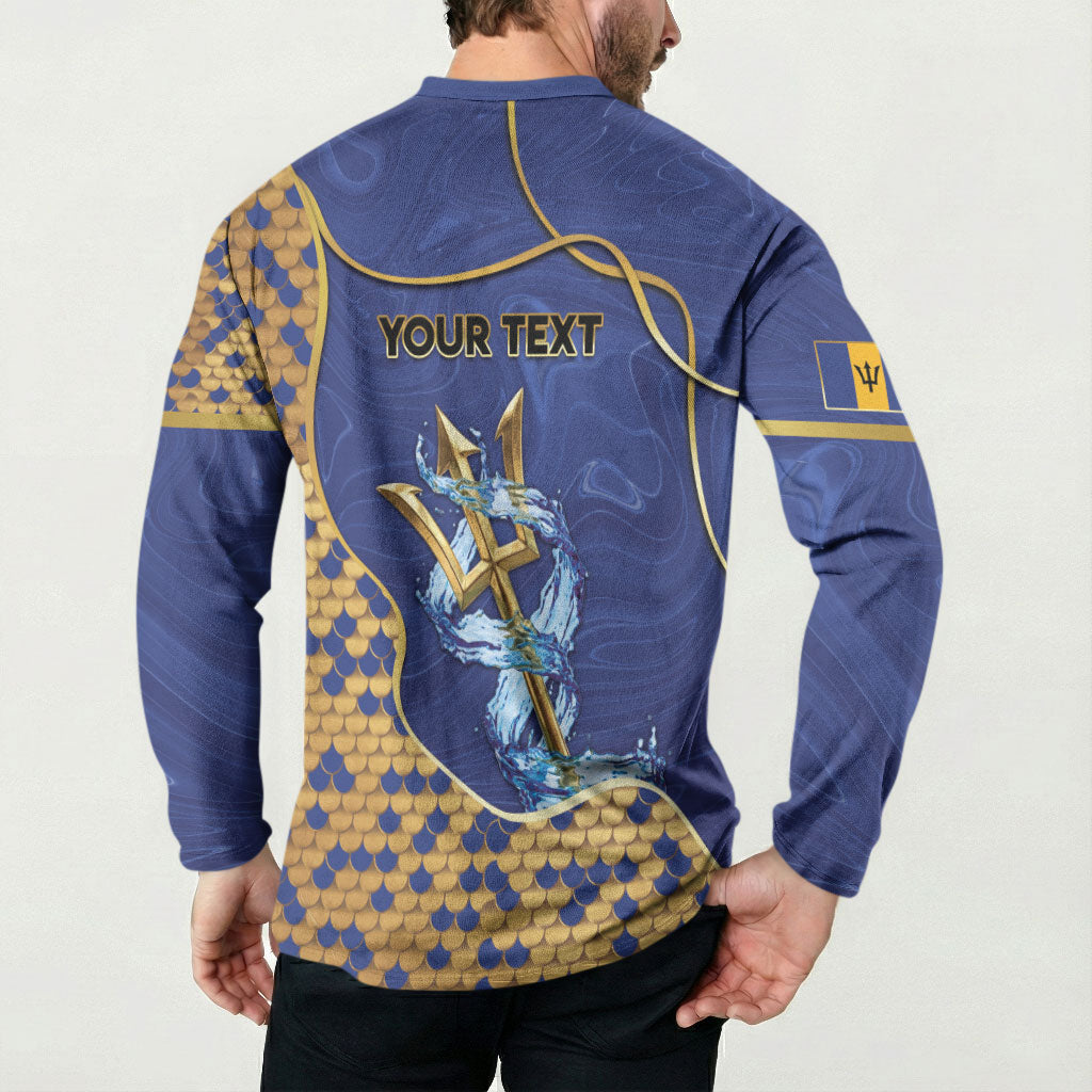 Personalized Barbados Independence Day Button Sweatshirt Golden Trident Wave Scales