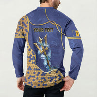 Personalized Barbados Independence Day Button Sweatshirt Golden Trident Wave Scales