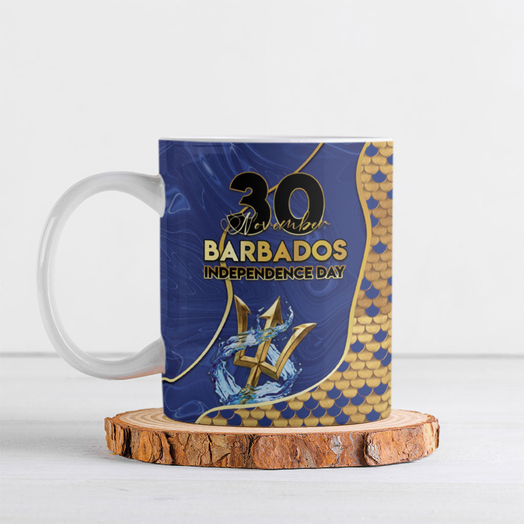Personalized Barbados Independence Day Ceramic Mug Golden Trident Wave Scales