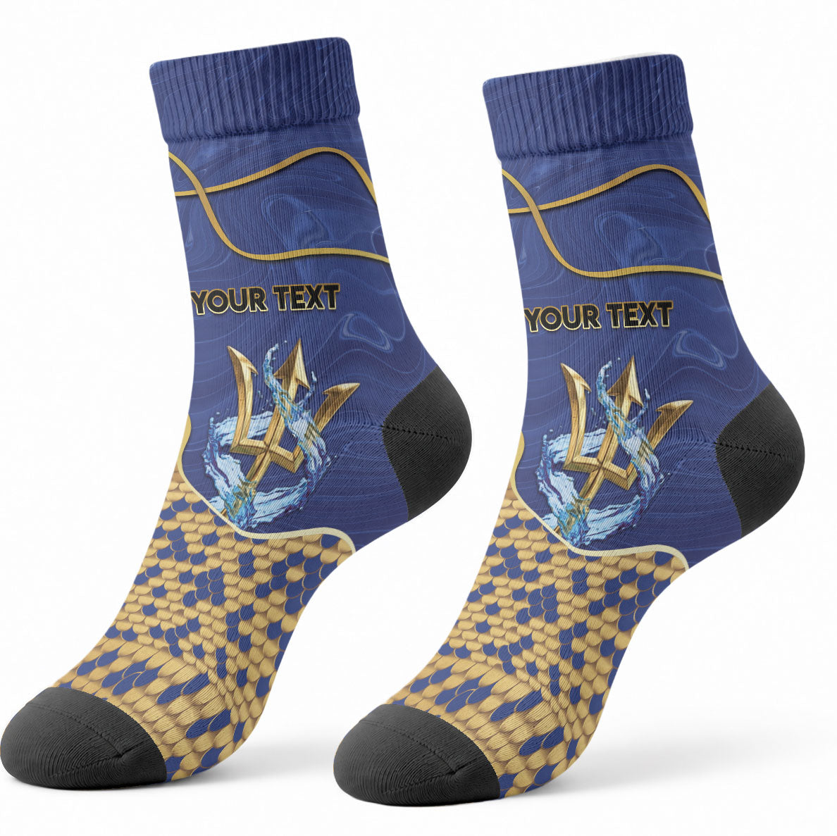 Personalized Barbados Independence Day Crew Socks Golden Trident Wave Scales