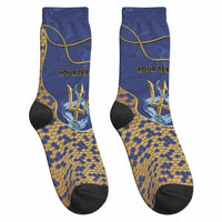 Personalized Barbados Independence Day Crew Socks Golden Trident Wave Scales