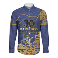 Personalized Barbados Independence Day Long Sleeve Button Shirt Golden Trident Wave Scales