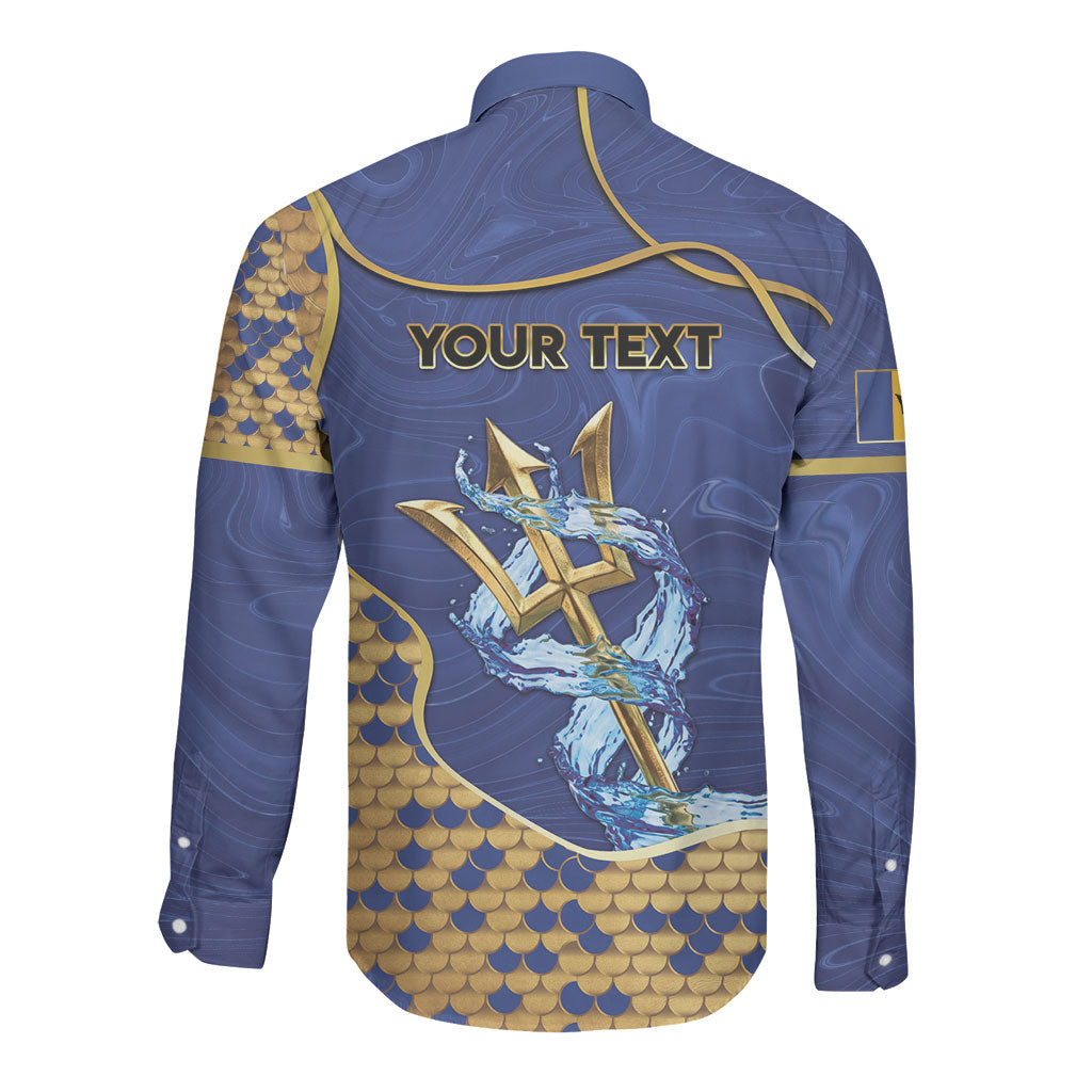 Personalized Barbados Independence Day Long Sleeve Button Shirt Golden Trident Wave Scales
