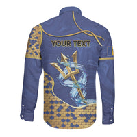 Personalized Barbados Independence Day Long Sleeve Button Shirt Golden Trident Wave Scales