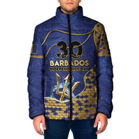 Personalized Barbados Independence Day Padded Jacket Golden Trident Wave Scales