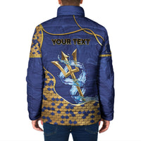 Personalized Barbados Independence Day Padded Jacket Golden Trident Wave Scales