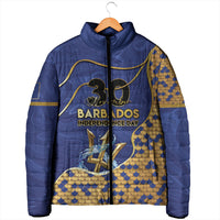 Personalized Barbados Independence Day Padded Jacket Golden Trident Wave Scales