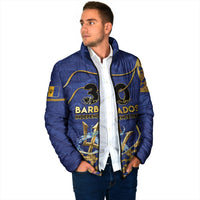 Personalized Barbados Independence Day Padded Jacket Golden Trident Wave Scales