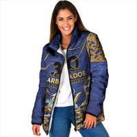 Personalized Barbados Independence Day Padded Jacket Golden Trident Wave Scales