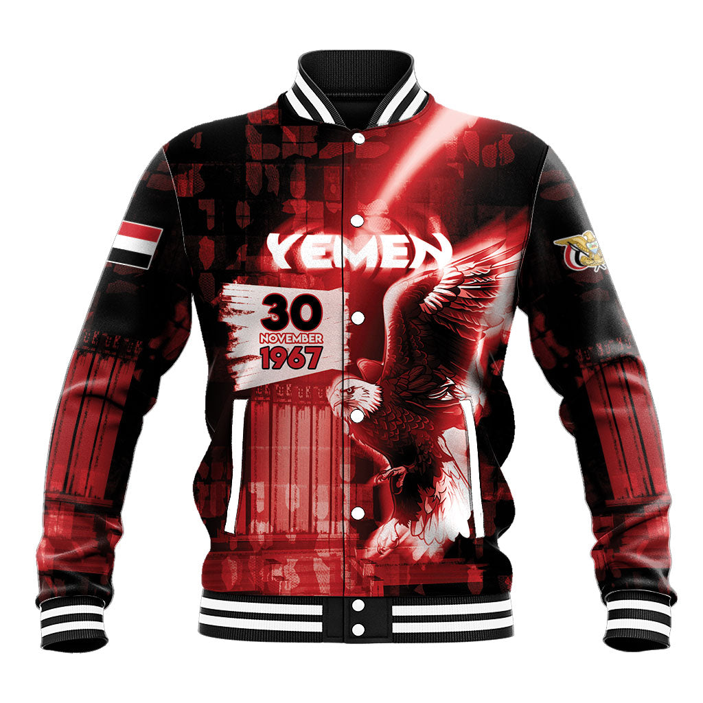 Personalized Yemen Independence Day Baseball Jacket Soaring Eagle 1967 Crimson Grunge