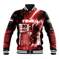 Personalized Yemen Independence Day Baseball Jacket Soaring Eagle 1967 Crimson Grunge