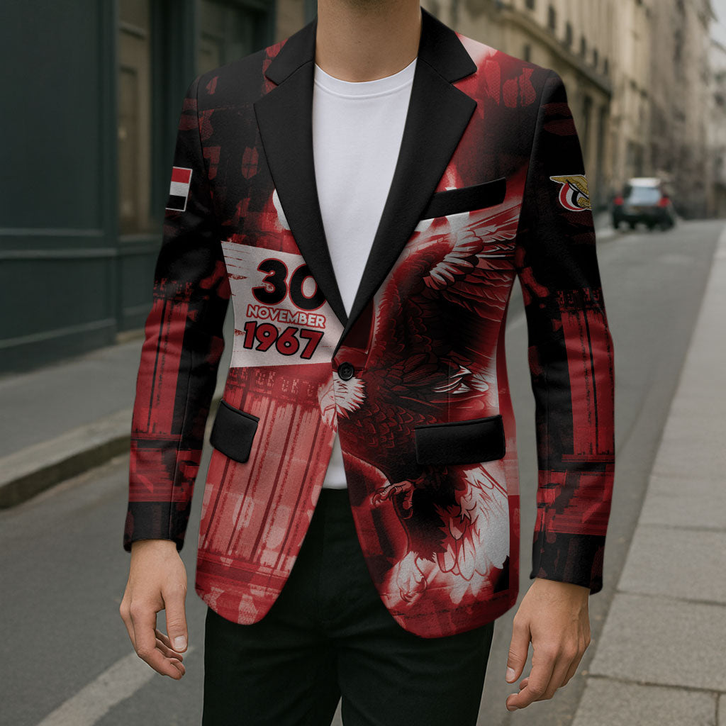 Personalized Yemen Independence Day Blazer Soaring Eagle 1967 Crimson Grunge