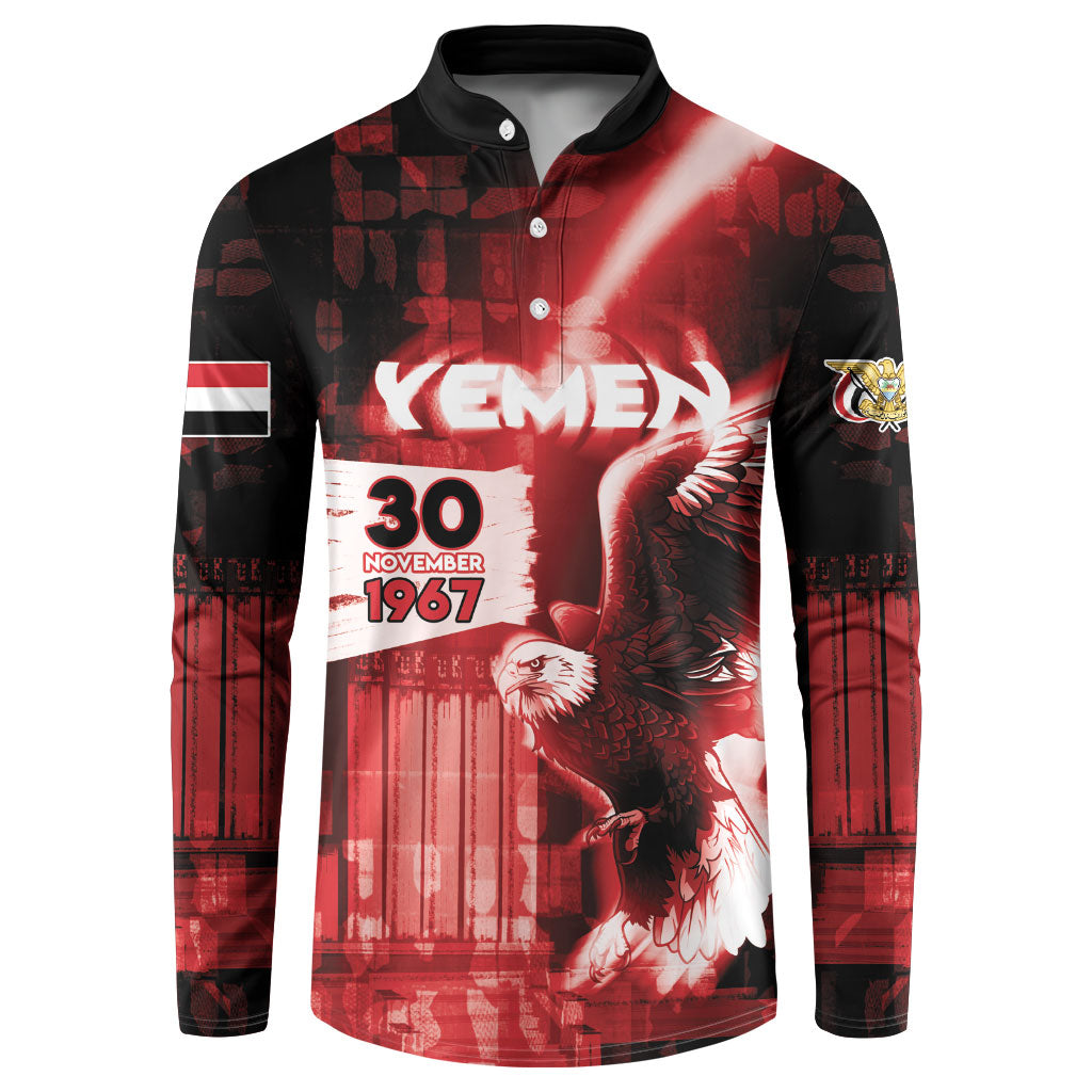 Personalized Yemen Independence Day Button Sweatshirt Soaring Eagle 1967 Crimson Grunge