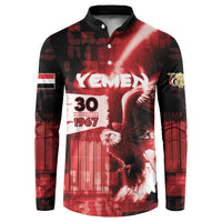 Personalized Yemen Independence Day Button Sweatshirt Soaring Eagle 1967 Crimson Grunge
