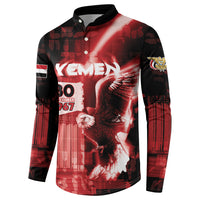 Personalized Yemen Independence Day Button Sweatshirt Soaring Eagle 1967 Crimson Grunge