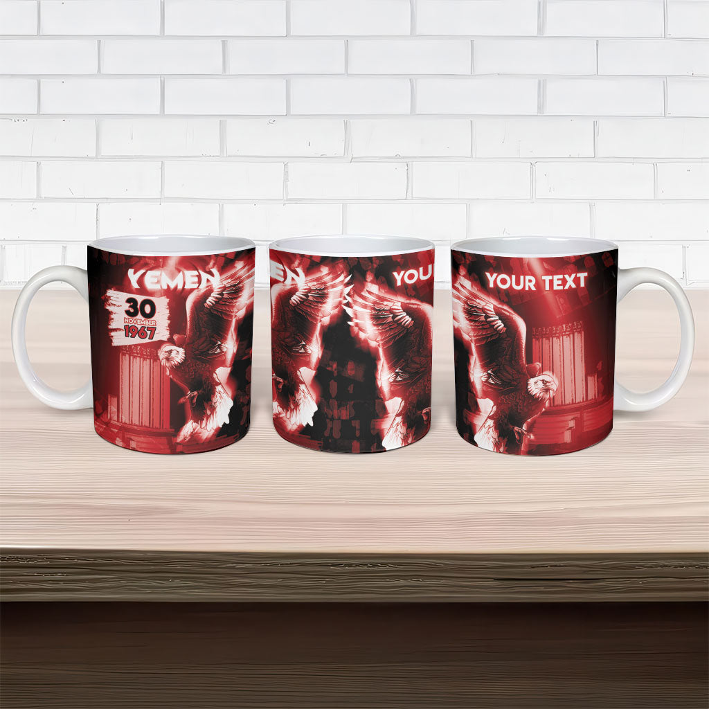 Personalized Yemen Independence Day Ceramic Mug Soaring Eagle 1967 Crimson Grunge