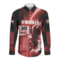 Personalized Yemen Independence Day Long Sleeve Button Shirt Soaring Eagle 1967 Crimson Grunge