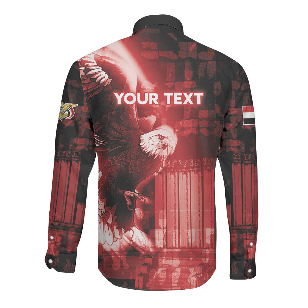 Personalized Yemen Independence Day Long Sleeve Button Shirt Soaring Eagle 1967 Crimson Grunge