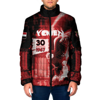 Personalized Yemen Independence Day Padded Jacket Soaring Eagle 1967 Crimson Grunge