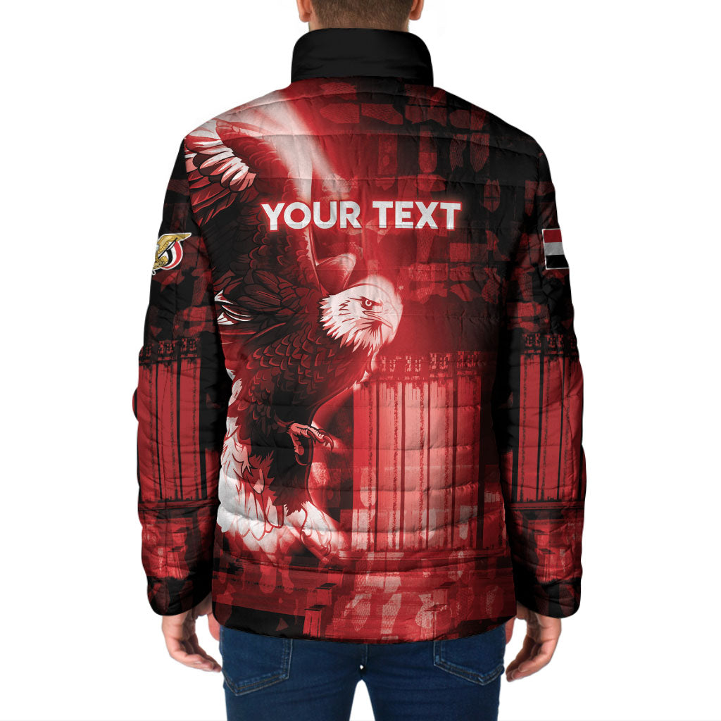 Personalized Yemen Independence Day Padded Jacket Soaring Eagle 1967 Crimson Grunge