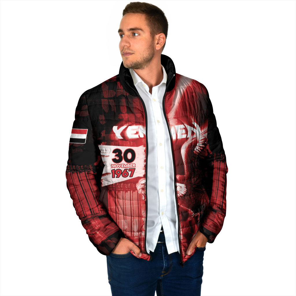 Personalized Yemen Independence Day Padded Jacket Soaring Eagle 1967 Crimson Grunge