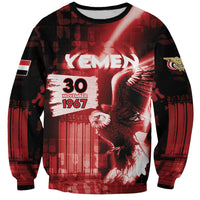 Personalized Yemen Independence Day Sweatshirt Soaring Eagle 1967 Crimson Grunge