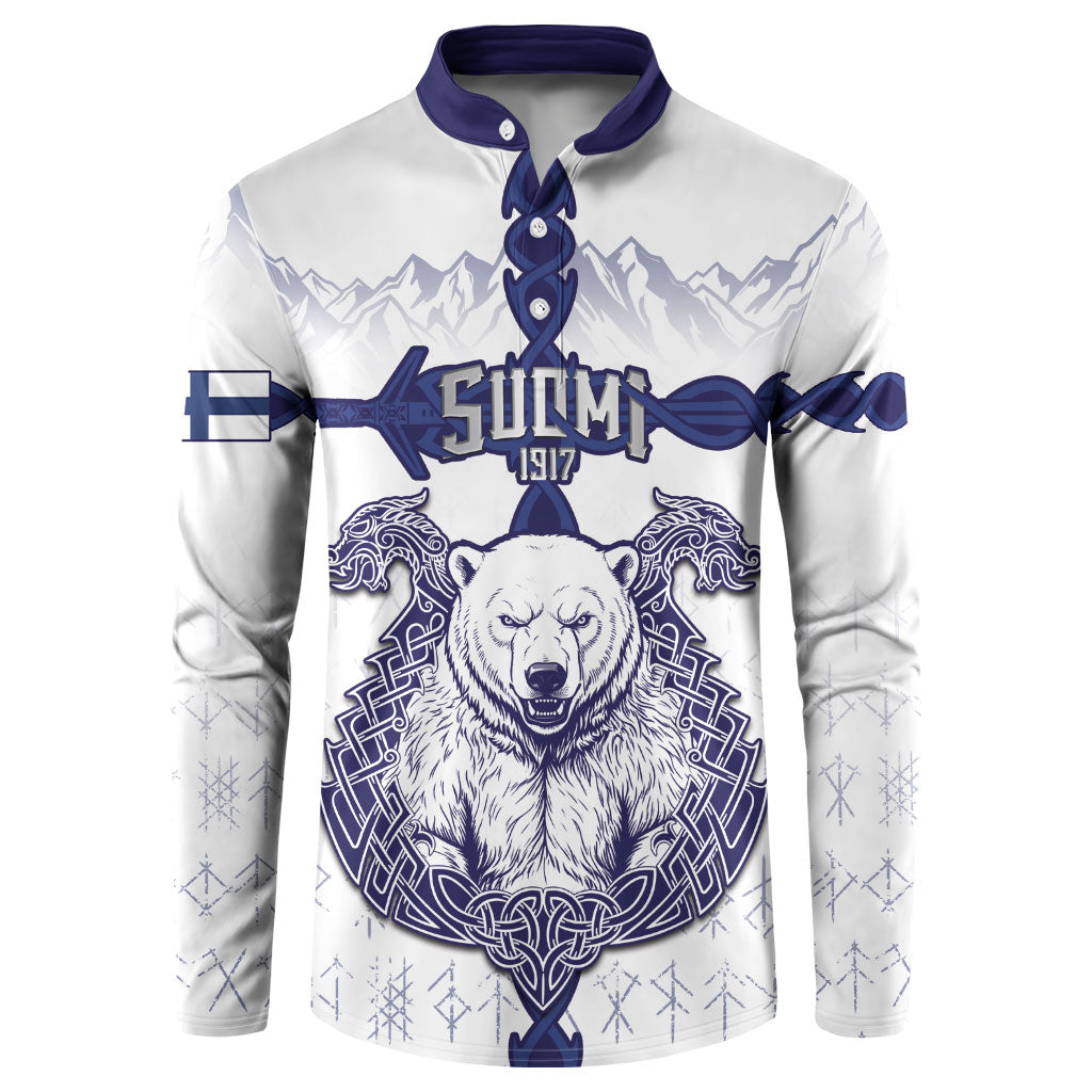 Personalized Finland Independence Day Button Sweatshirt Suomi 1917 Nordic Bear Sword Knotwork