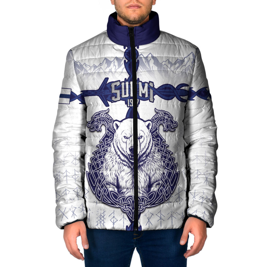 Personalized Finland Independence Day Padded Jacket Suomi 1917 Nordic Bear Sword Knotwork