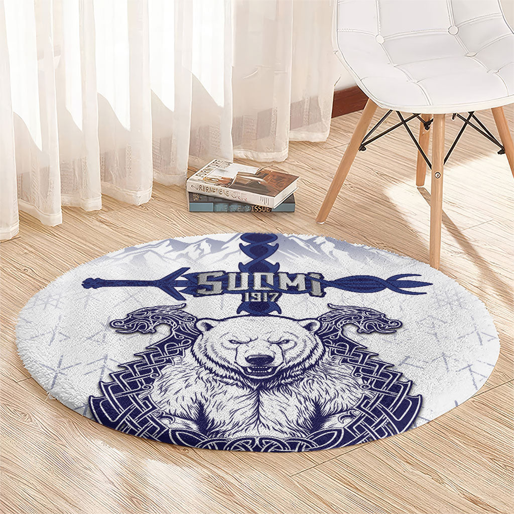 Finland Independence Day Round Carpet Suomi 1917 Nordic Bear Sword Knotwork