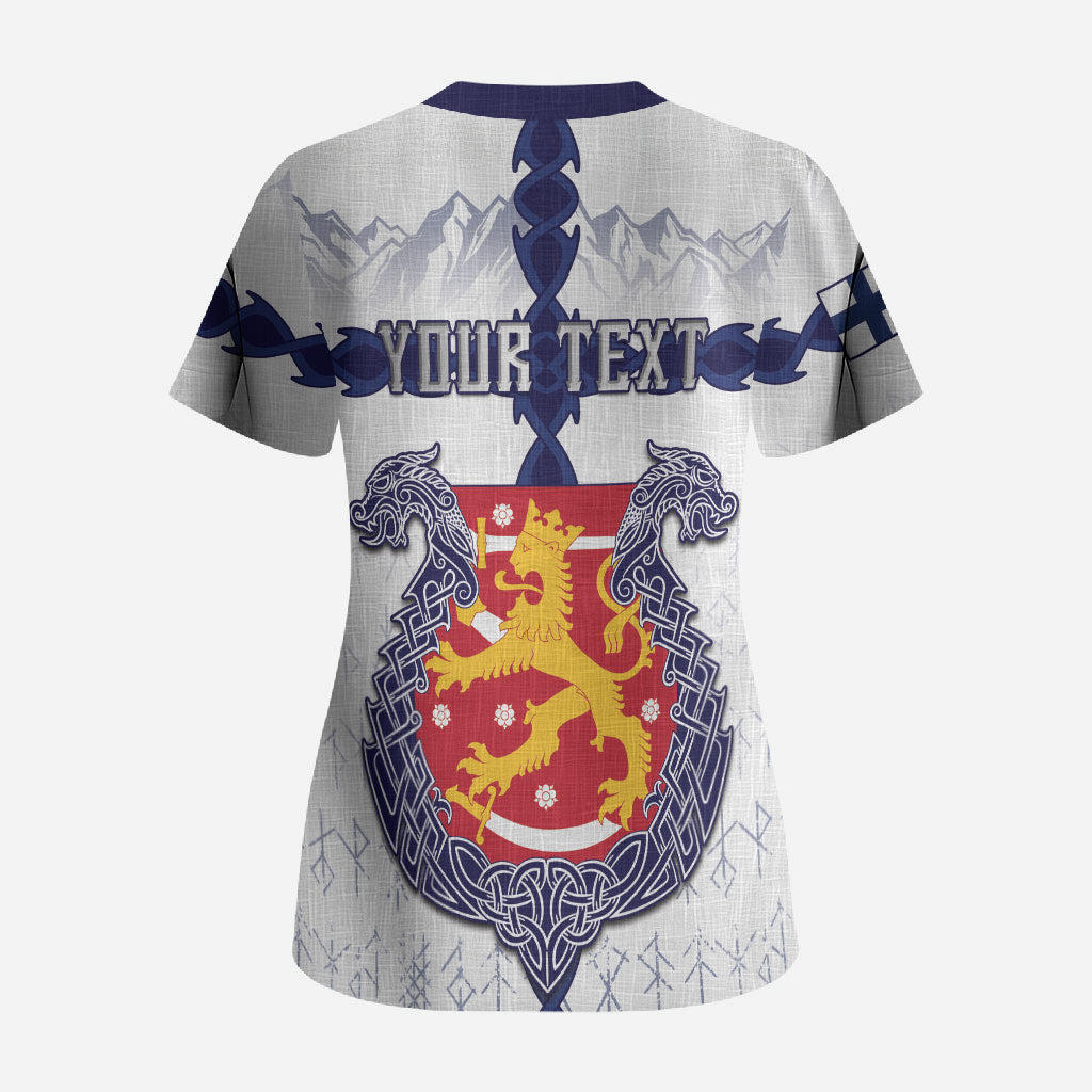 Personalized Finland Independence Day Scrub Top Suomi 1917 Nordic Bear Sword Knotwork
