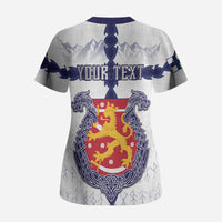 Personalized Finland Independence Day Scrub Top Suomi 1917 Nordic Bear Sword Knotwork