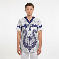 Personalized Finland Independence Day Scrub Top Suomi 1917 Nordic Bear Sword Knotwork