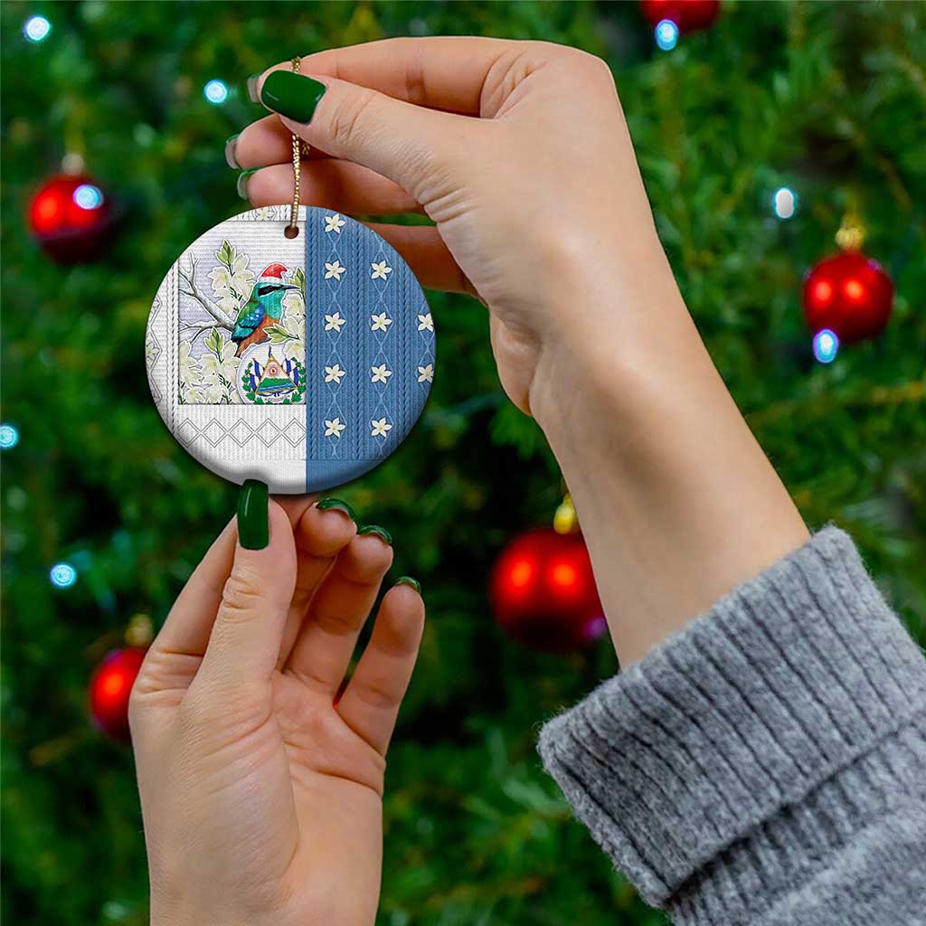 El Salvador Torogoz Christmas Ceramic Ornament With Wool Effect Patterns - Wonder Print Shop