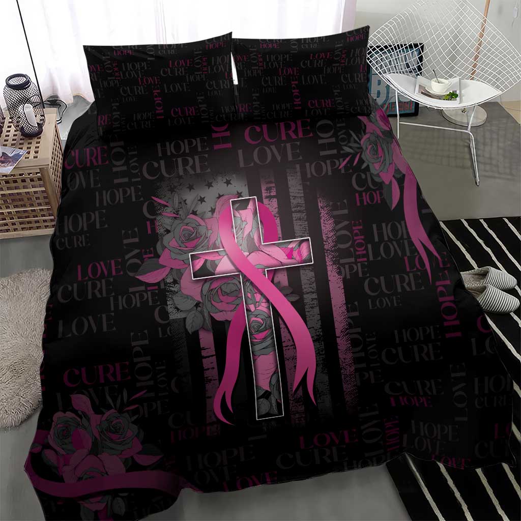 American Breast Cancer Bedding Set Hope And Cure Cross - Wonder Print Shop