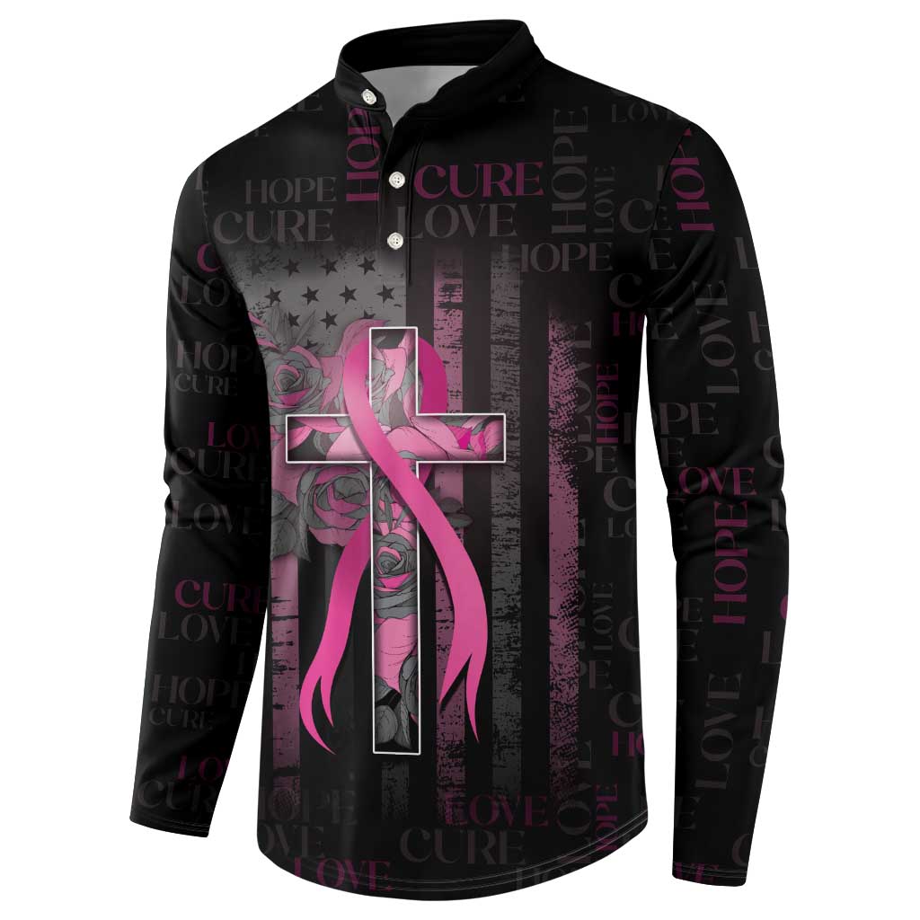 Personalized American Breast Cancer Button Sweatshirt Hope And Cure Cross - Wonder Print Shop