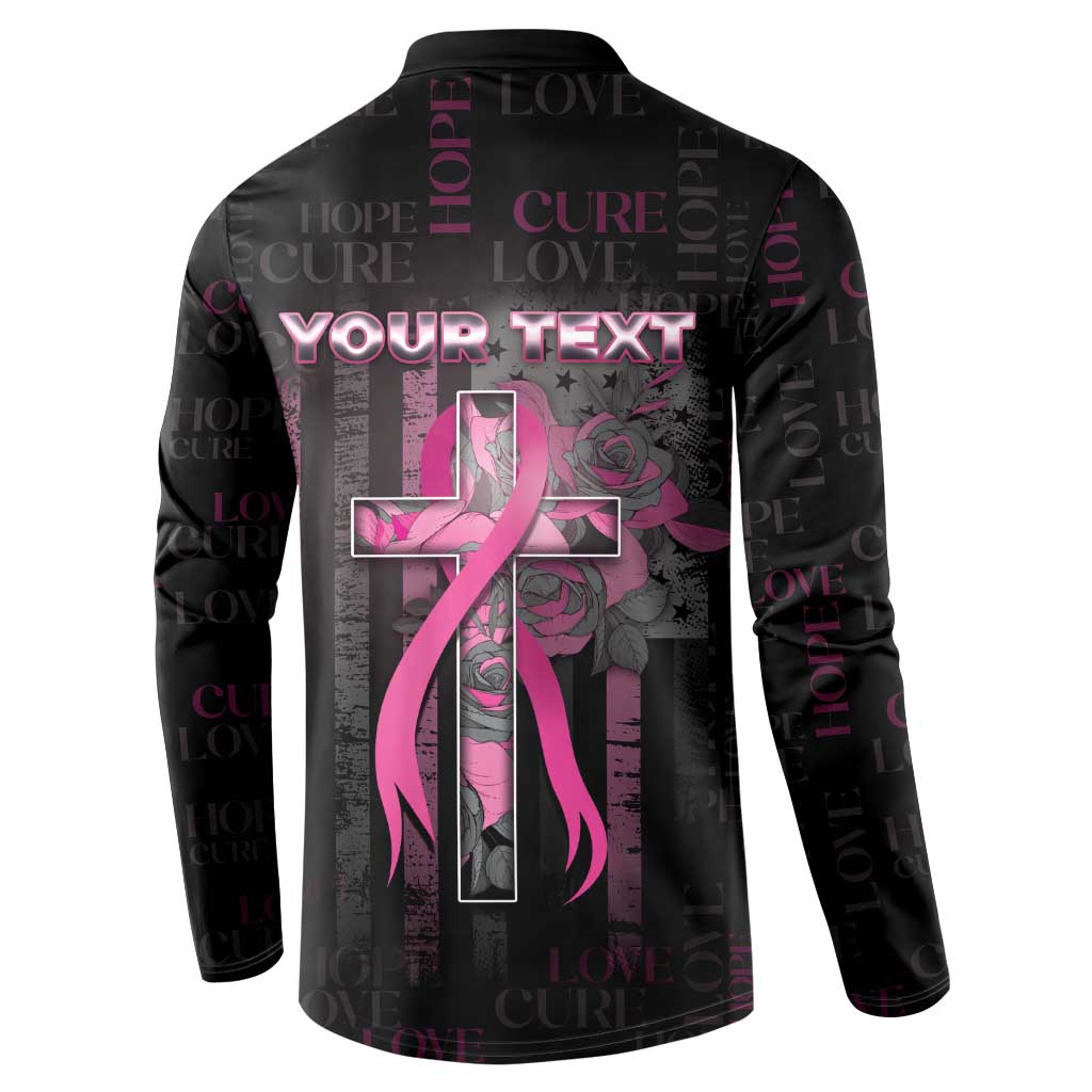 Personalized American Breast Cancer Button Sweatshirt Hope And Cure Cross - Wonder Print Shop