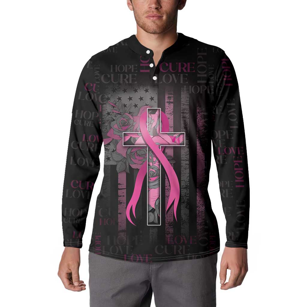 Personalized American Breast Cancer Button Sweatshirt Hope And Cure Cross - Wonder Print Shop