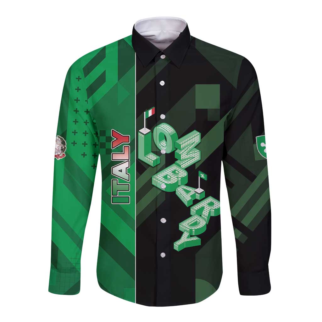 Personalized Italy Lombardy Long Sleeve Button Shirt Isometric Style - Wonder Print Shop