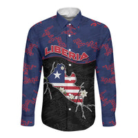 Personalized Liberia Long Sleeve Button Shirt Map With Pepper Flowers Scratch Texture