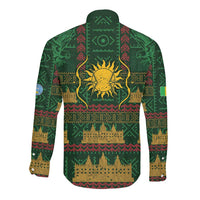 Mali Long Sleeve Button Shirt Golden Sun And Mosque Patterns Retro Style
