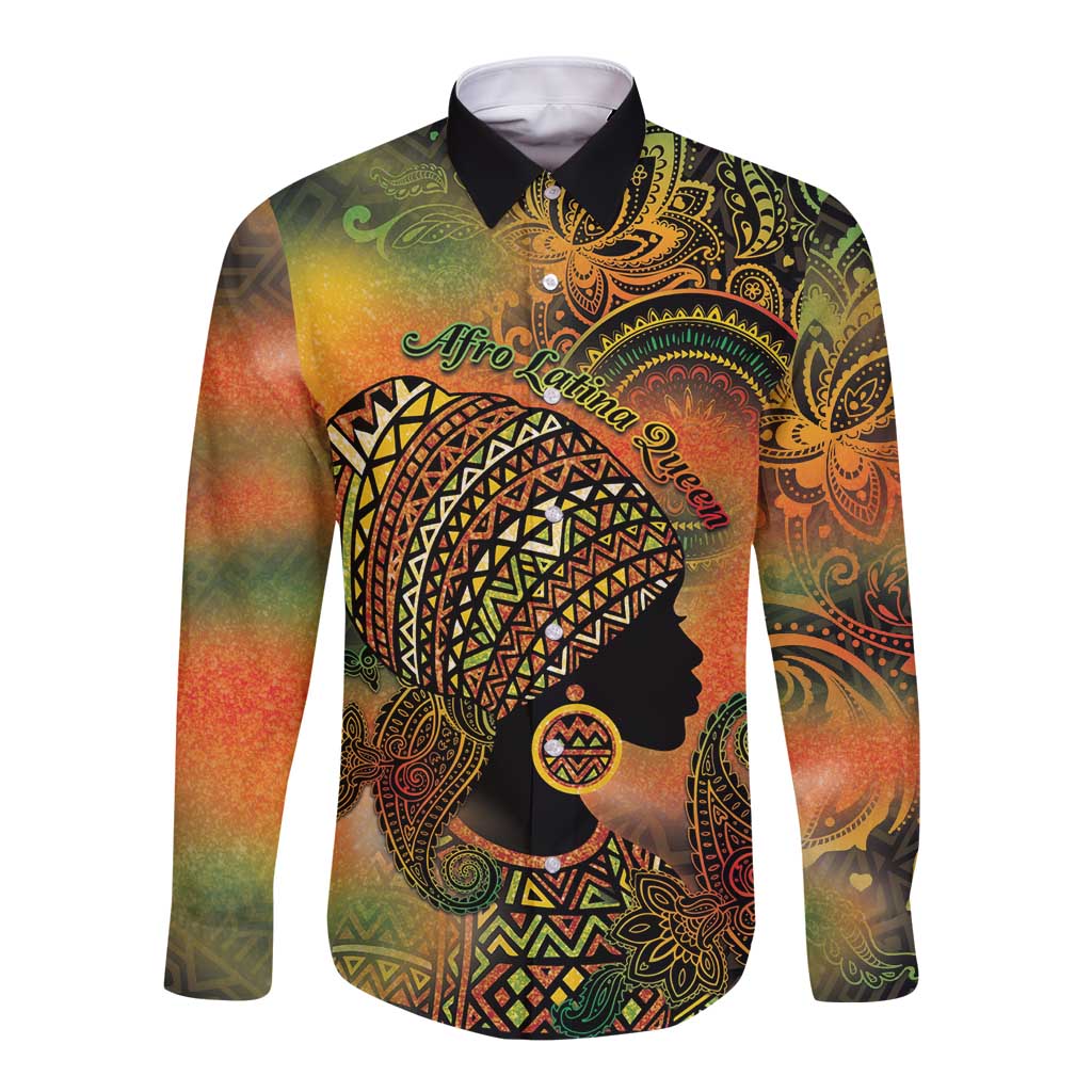Black Women Long Sleeve Button Shirt Afro Latina Queen - Wonder Print Shop