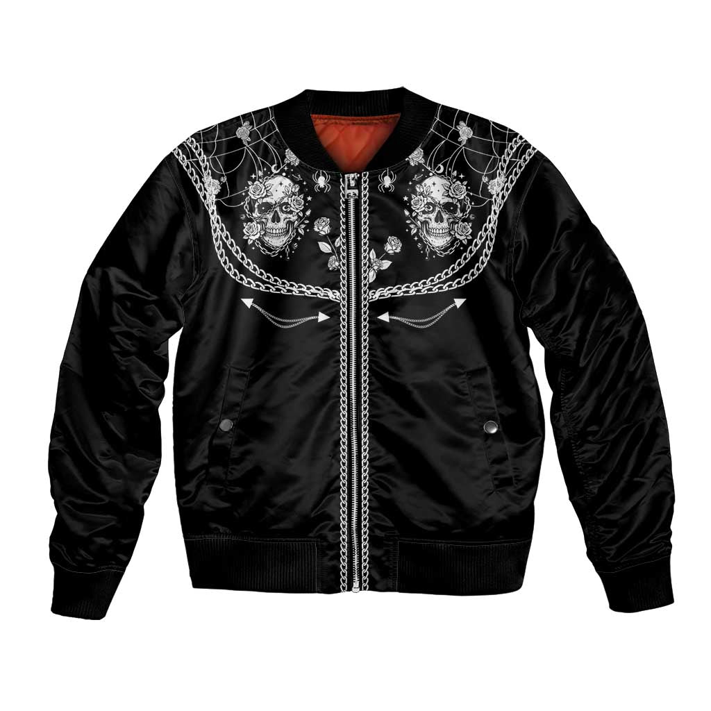 Western Gothic Yoke Bomber Jacket Skull Rose With Spider - Wonder Print Shop